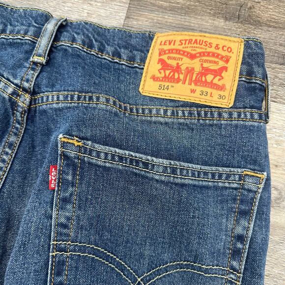 Levi's 514 Red Tab Mid Wash Faded Blue Mens 32x29 Straight Worn‎ In Denim Jeans - Picture 3 of 11